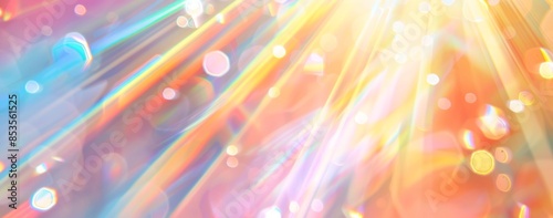 Holographic white light background, rainbow reflection effect, blurred light rays