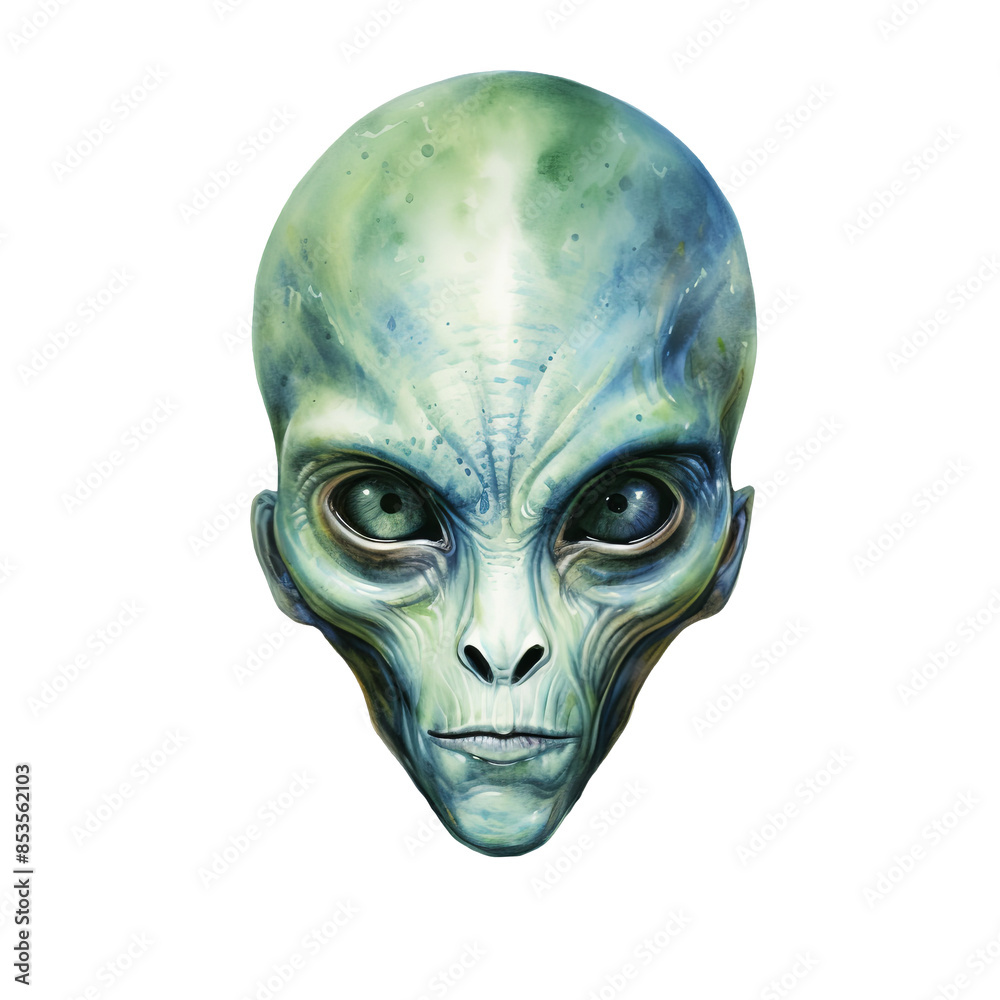 Alien head watercolor clipart illustration isolated on transparent background Alien head watercolor clipart illustration isolated on transparent background