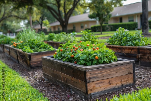 A community garden where residents are working together to grow fruits and vegetables.