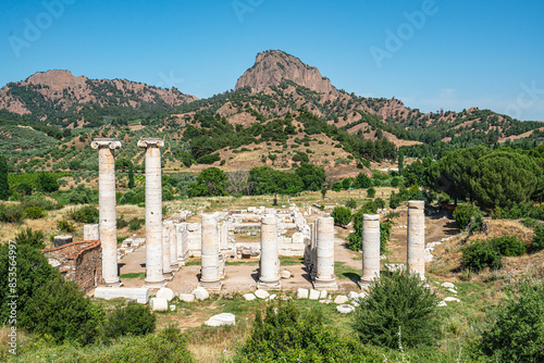 Scenic views of the Temple of Artemis at Sardis, the fourth largest Ionic temple in the world,  situated on the western slopes of the Acropolis, below the mass of the Tmolus Mountains, Salihli, Turkey photo