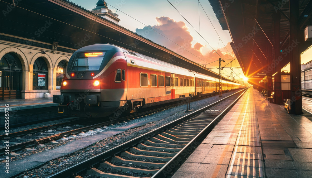 A train is sitting on the tracks at a train station by AI generated image A train is sitting on the tracks at a train station by AI generated image