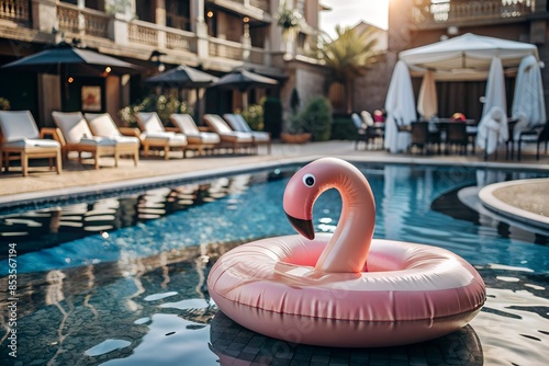 pink flamingo in the swimming pool