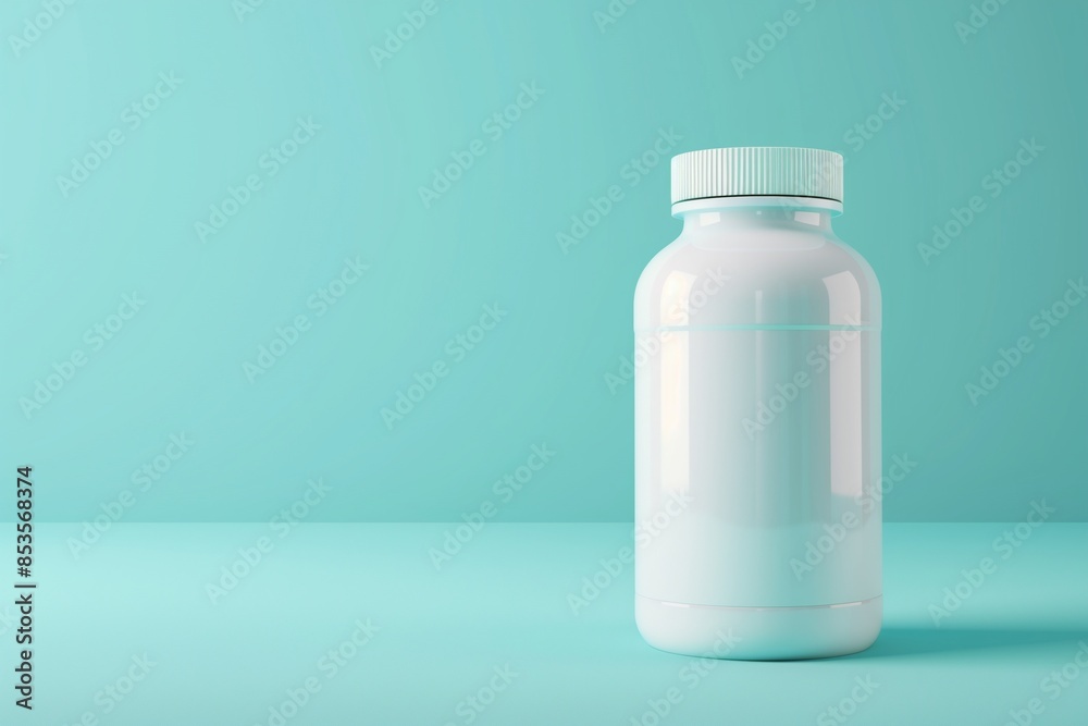 C4D rendering of a white medicine bottle on blue, mockup with isolated backdrop. C4D rendering of a white medicine bottle on blue, mockup with isolated backdrop.