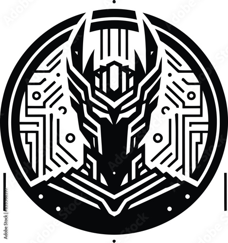 odin silhouete with cyberpunk pattern illustration