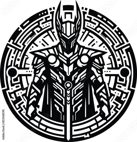 odin silhouete with cyberpunk pattern illustration