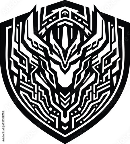 odin silhouete with cyberpunk pattern illustration