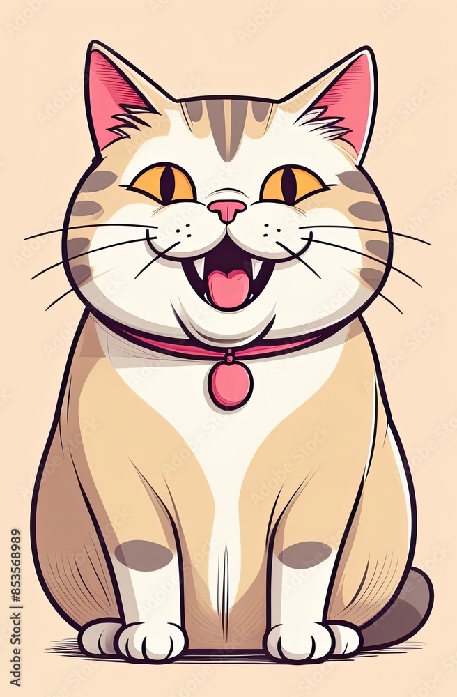 A cartoon illustration of a cat with an open mouth and sharp teeth, isolated on a background A cartoon illustration of a cat with an open mouth and sharp teeth, isolated on a background