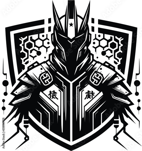 odin silhouete with cyberpunk pattern illustration