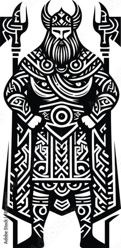  odin silhouete with Polynesian ethnic pattern illustration