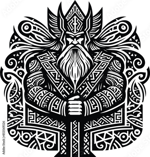  odin silhouete with Polynesian ethnic pattern illustration