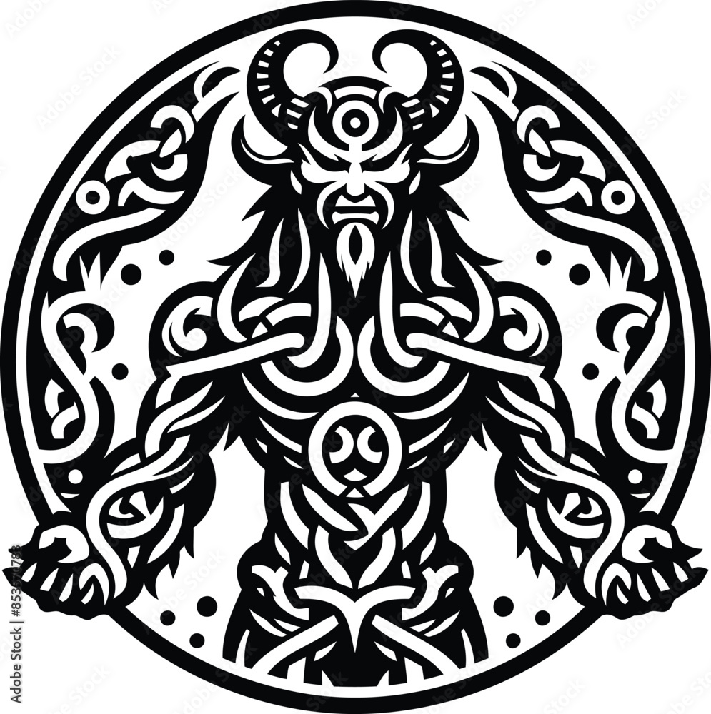 oni in silhouete with celtic knot pattern illustration oni in silhouete with celtic knot pattern illustration