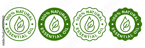 Essential oil drop icon for beauty and skincare natural product certificate label. Essential oils sticker logo for body lotion, cream and shampoo moisturizer, spa wellness fragrance.
