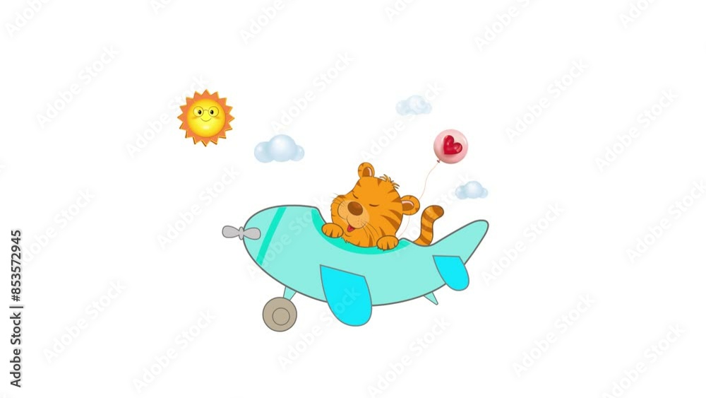 A cute little tiger is flying on a plane. Pattern A cute little tiger is flying on a plane. Pattern