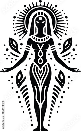 osiris, Pharaoh in silhouete with bohemian nature pattern illustration photo