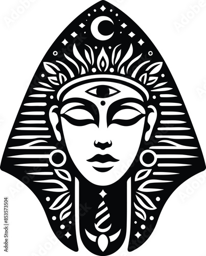 osiris, Pharaoh in silhouete with bohemian nature pattern illustration