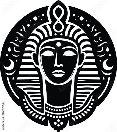 osiris, Pharaoh in silhouete with bohemian nature pattern illustration
