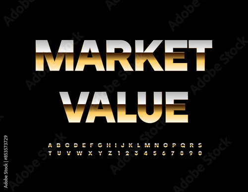 Vector business icon Market Value. Chic Gold Font. Modern Alphabet Letters and Numbers set.