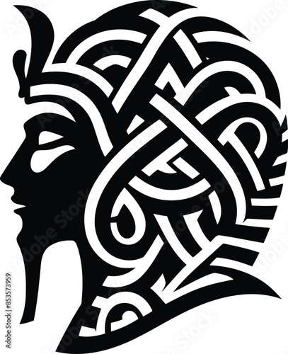 osiris, Pharaoh in silhouete with celtic knot pattern illustration