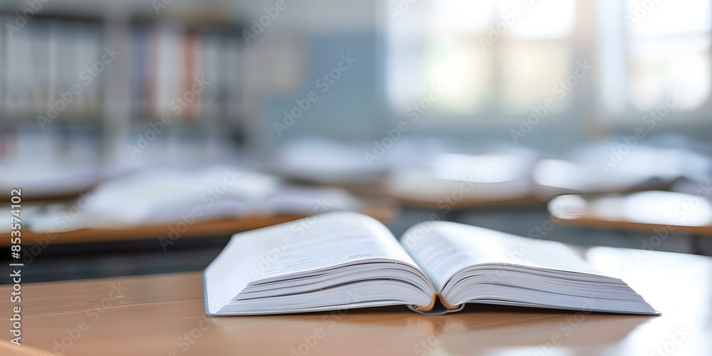 Interior of an educational office with open textbooks on a school desk. Concept Educational Office, School Desk, Open Textbooks, Interior Decor, Learning Environment Interior of an educational office with open textbooks on a school desk. Concept Educational Office, School Desk, Open Textbooks, Interior Decor, Learning Environment