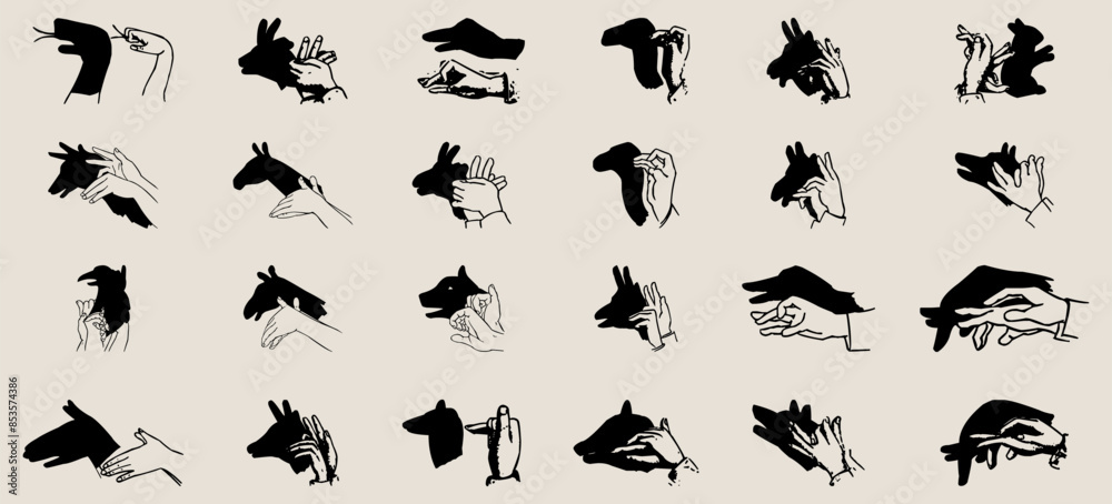 Fototapeta premium Hand shadow puppet icon collection