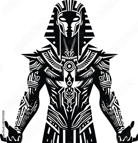 osiris, Pharaoh silhouete with cyberpunk pattern illustration