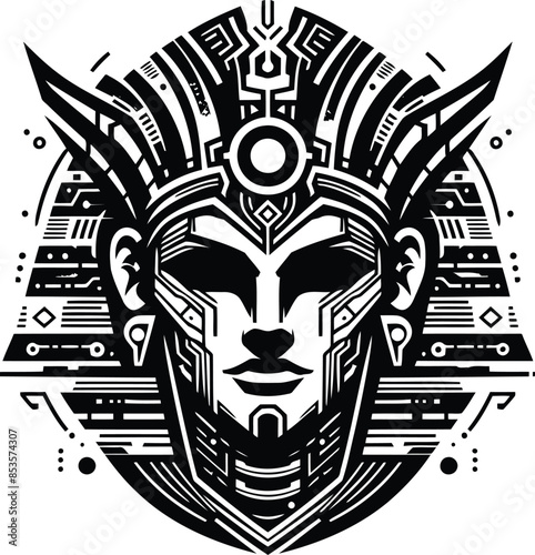 osiris, Pharaoh silhouete with cyberpunk pattern illustration