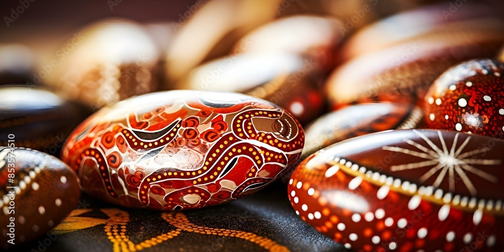 Fototapeta premium Art inspired by Australian Aboriginal culture showcasing indigenous artistic traditions and techniques. Concept Australian Aboriginal Art, Indigenous Traditions, Artistic Techniques