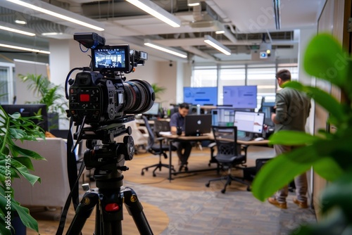 Obraz na płótnie Professional Corporate Video Production in Modern Office Environment w salonie