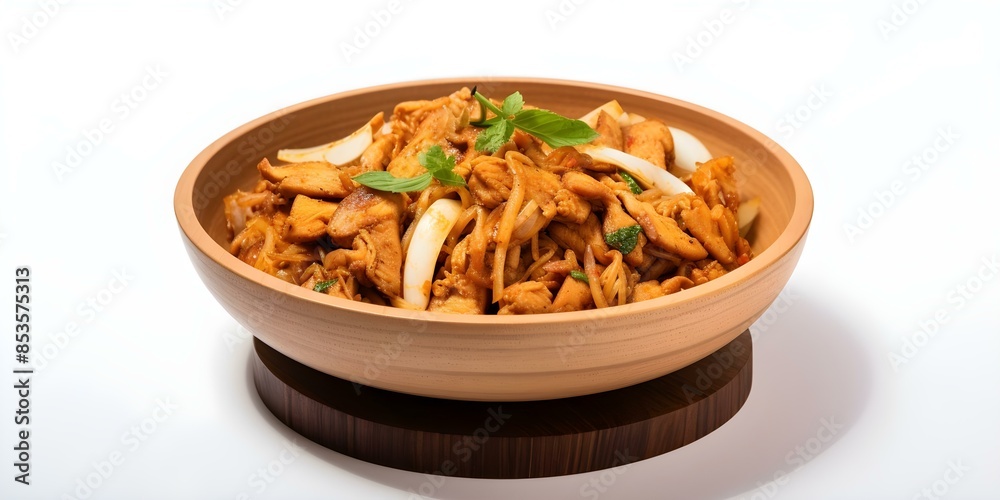 Chicken Kottu Dish on a White Background. Concept Chicken Kottu, Sri Lankan Cuisine, White Background Chicken Kottu Dish on a White Background. Concept Chicken Kottu, Sri Lankan Cuisine, White Background