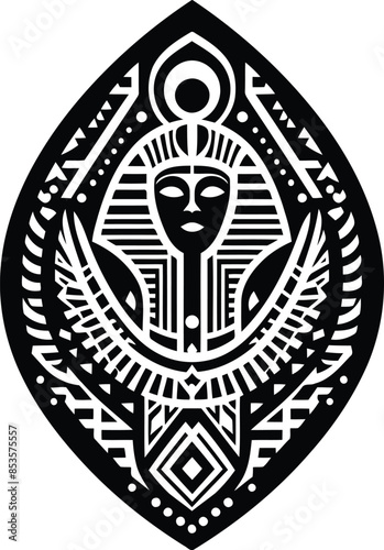  osiris, Pharaoh silhouete with Polynesian ethnic pattern illustration