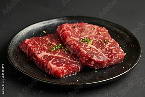 Succulent Beef Steaks on Elegant Black Plate - Gourmet Food Photography