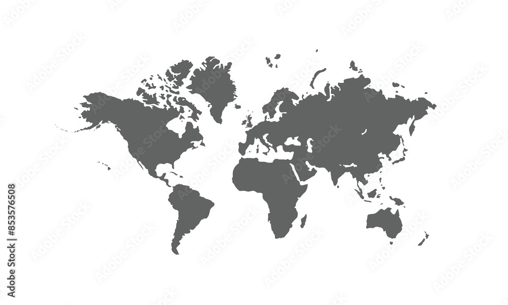 Naklejka premium Map of world isolated on white background. for website layouts, background, education, precise, customizable, Travel worldwide, map silhouette backdrop, earth geography, political, reports.