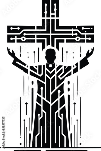 priest with open arms before circuit cross clip art preview