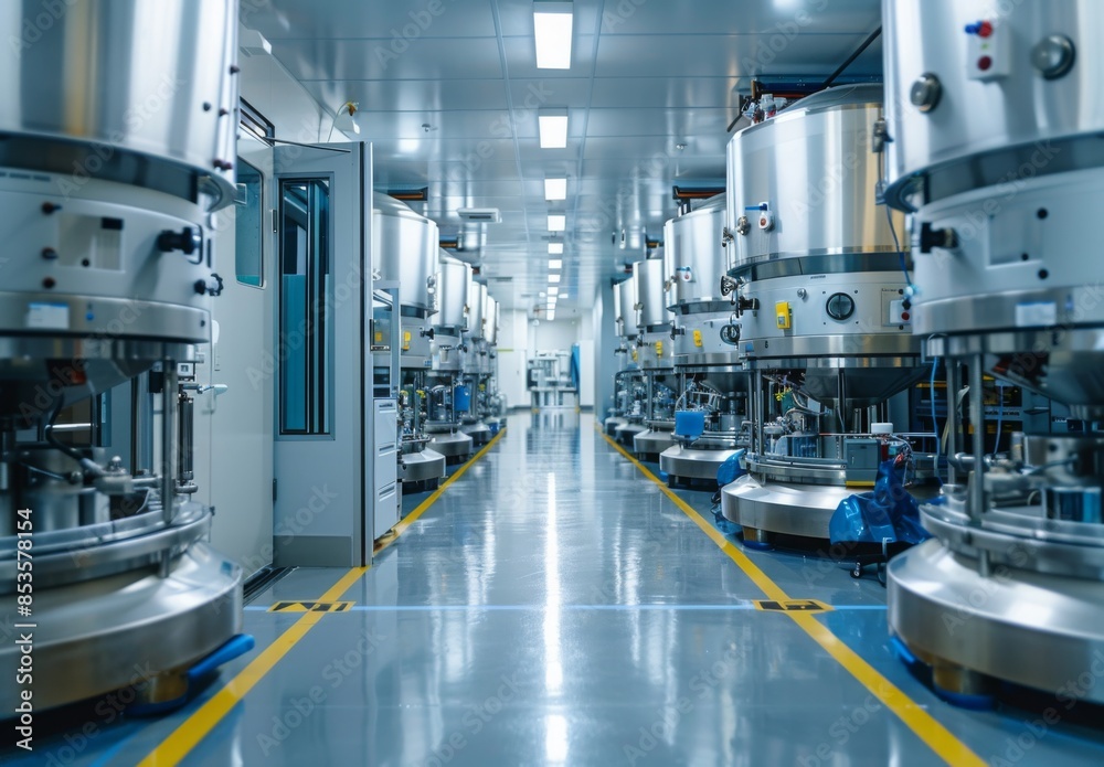 A pharmaceutical manufacturing facility with clean rooms and high-tech lab equipment