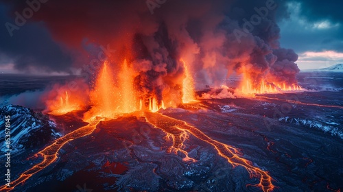 Fresh outburst in Iceland. Volcanic outburst in Iceland.