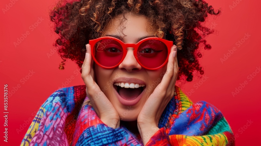 The woman in red sunglasses The woman in red sunglasses