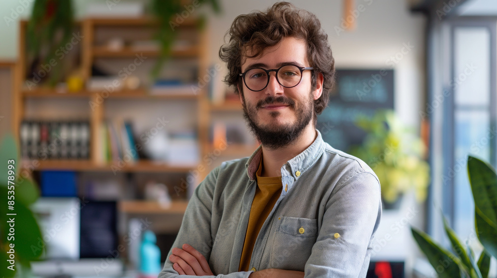 Fototapeta premium portrait of a SEO Consultant working in modern office, male tech worker 