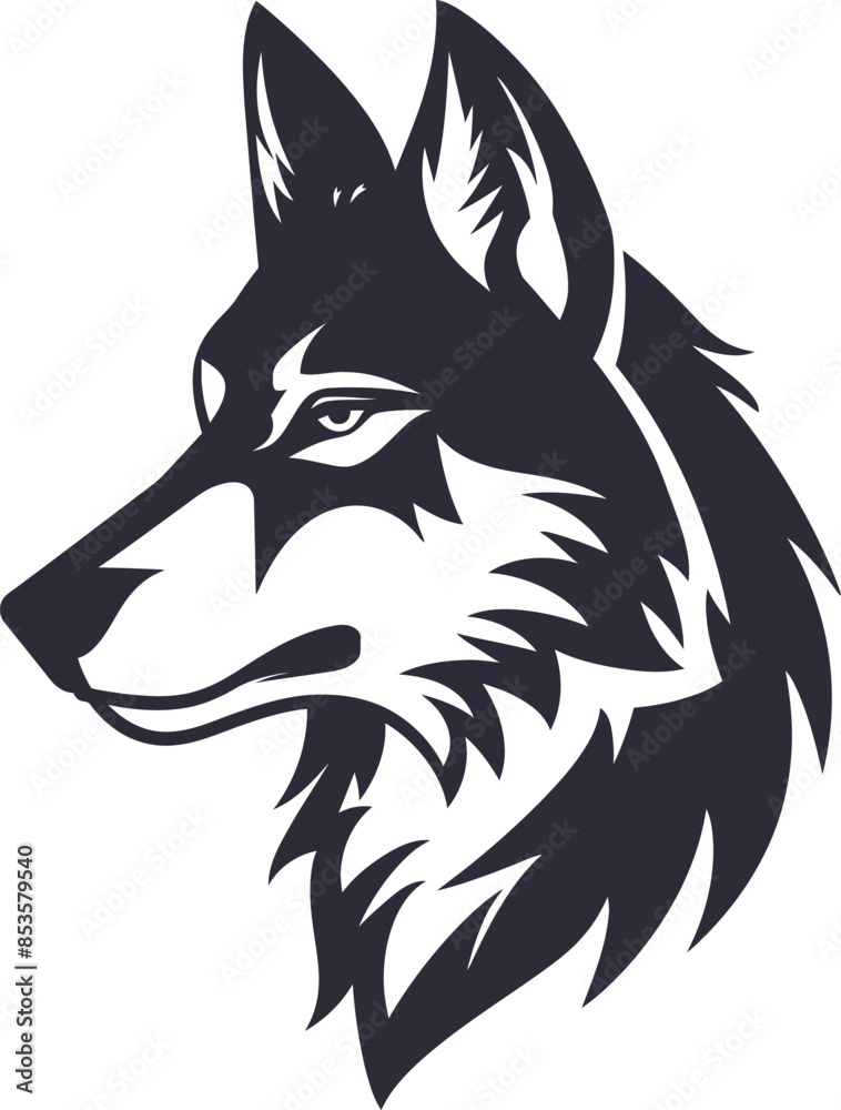 Fototapeta premium Wolf Head Flat Silhouette Vector Illustration.
