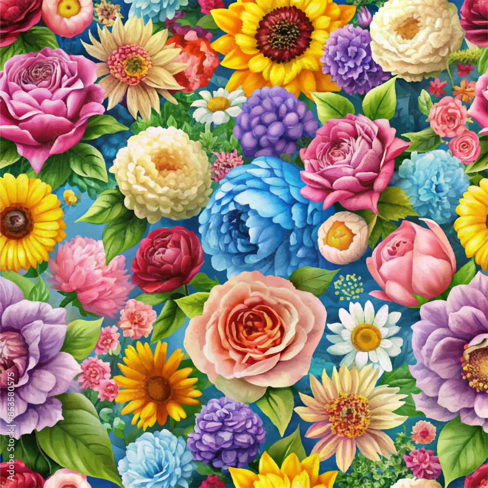 Flowers seamless pattern. Flowers illustration. Flowers seamless pattern. Flowers illustration.