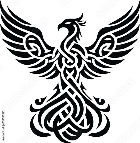 phoenix in silhouete with celtic knot pattern illustration