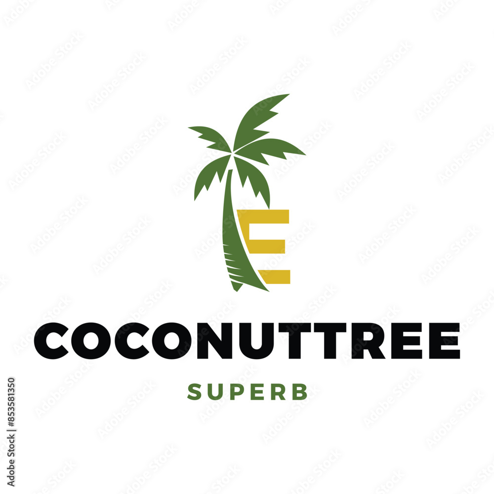 Fototapeta premium Initial Letter E Coconut Tree Icon Logo Design Template