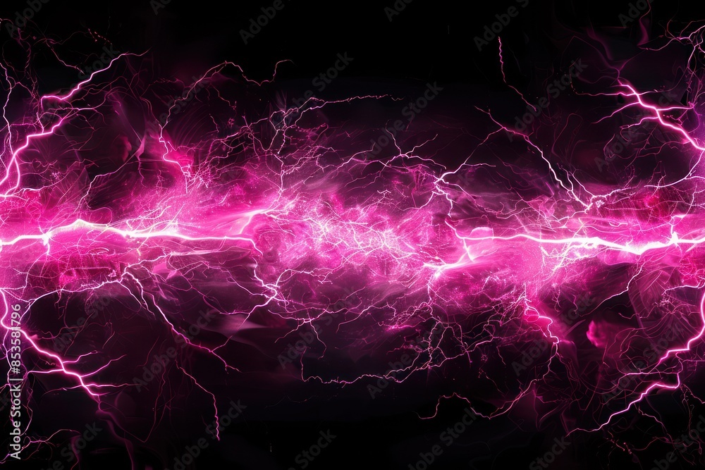 Pink Neon Lightning Frame On Black Background Pink Neon Lightning Frame On Black Background