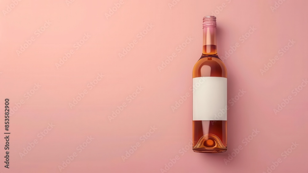 A bottle of wine on a pink background. The bottle is unlabeled. A bottle of wine on a pink background. The bottle is unlabeled.