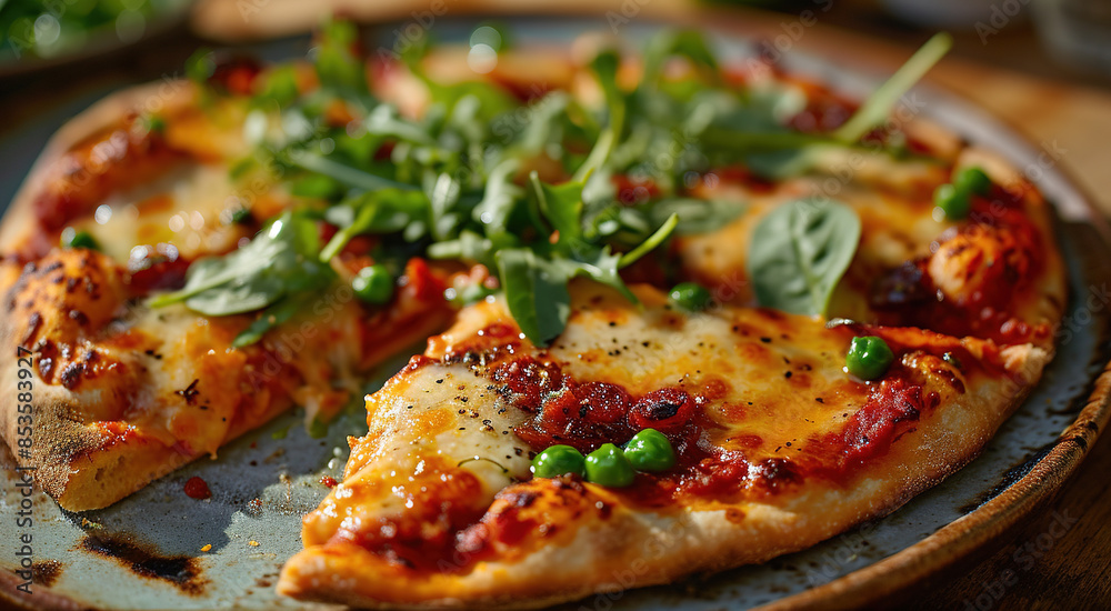Delicious Italian Dish Pizza Margherita On Blurry Background Delicious Italian Dish Pizza Margherita On Blurry Background
