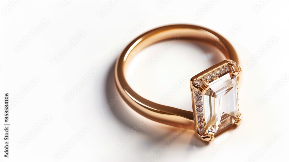 Elegant Gold Ring with Emerald-Cut Diamond - Generative AI Elegant Gold Ring with Emerald-Cut Diamond - Generative AI