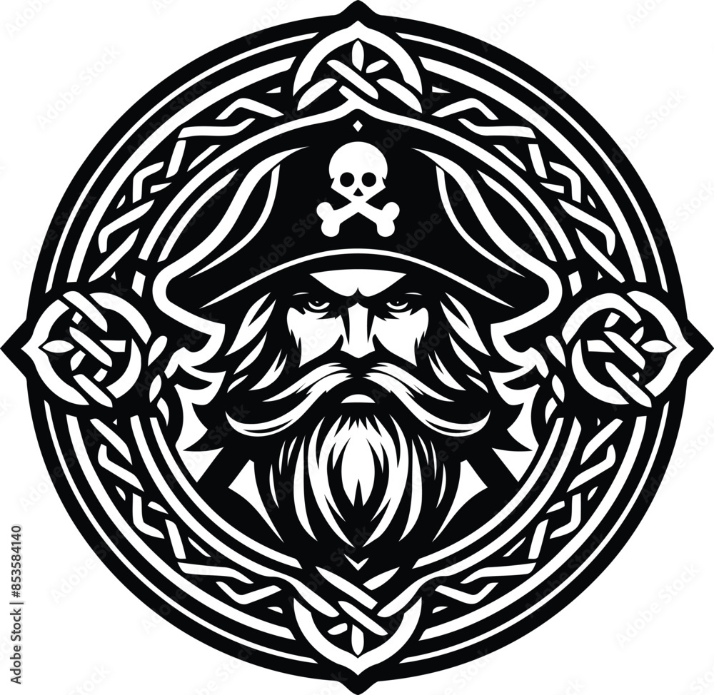 pirate in silhouete with celtic knot pattern illustration pirate in silhouete with celtic knot pattern illustration