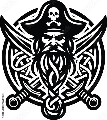 pirate in silhouete with celtic knot pattern illustration
