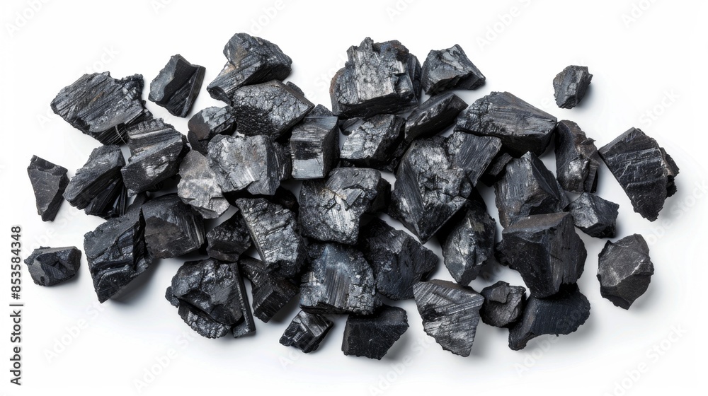 Textured surface of coal fragments representing on white background Textured surface of coal fragments representing on white background