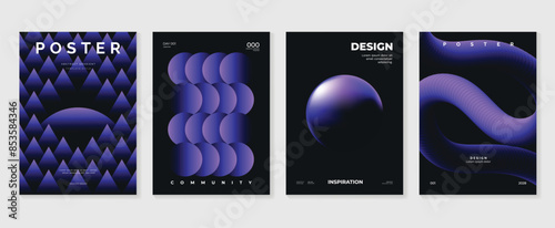 Modern gradient poster background vector set. Minimalist style cover template with vibrant perspective 3d geometric prism shapes collection. Ideal design for social media, cover, banner, flyer.