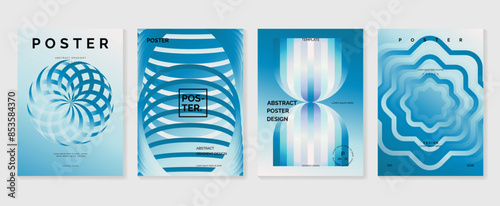 Modern gradient poster background vector set. Minimalist style cover template with vibrant perspective 3d geometric prism shapes collection. Ideal design for social media, cover, banner, flyer.